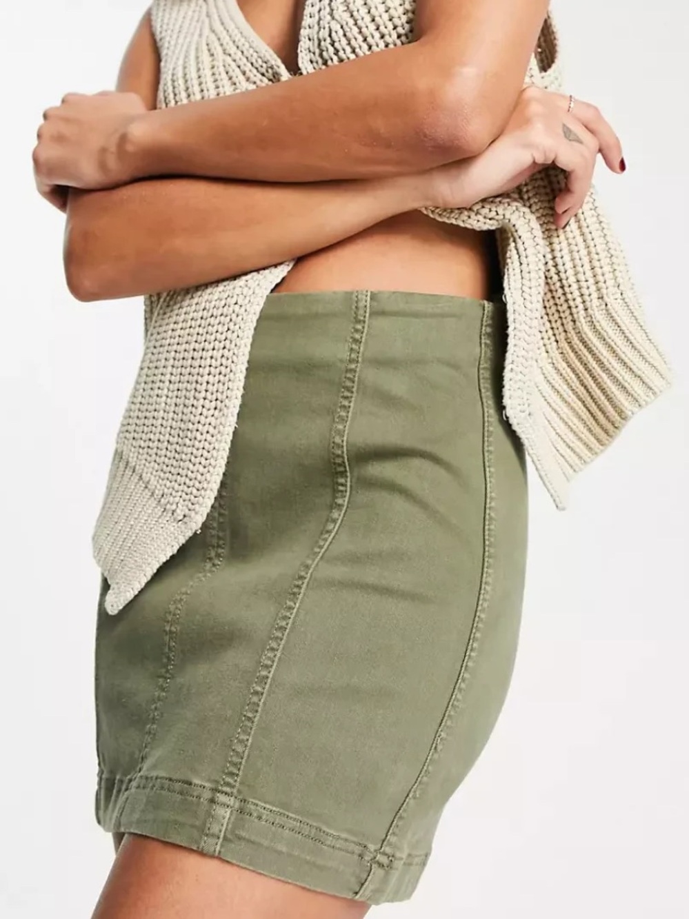 Free People Modern Femme Denim Olive Green Fitted Comfortable Soft Mini Skirt
